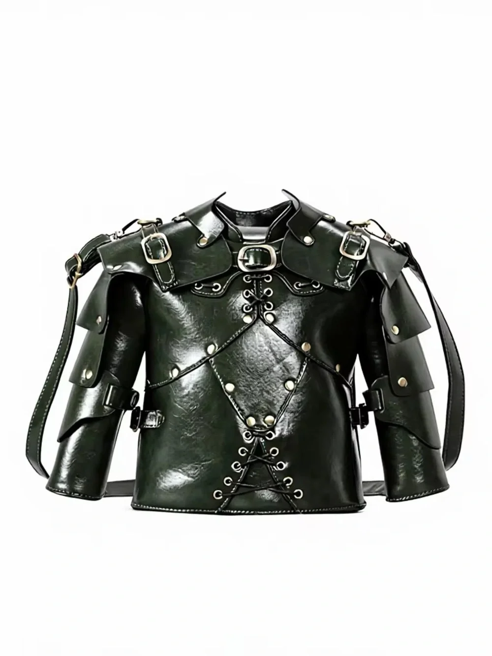Dark Green Leather Harness Crossbody Bag
